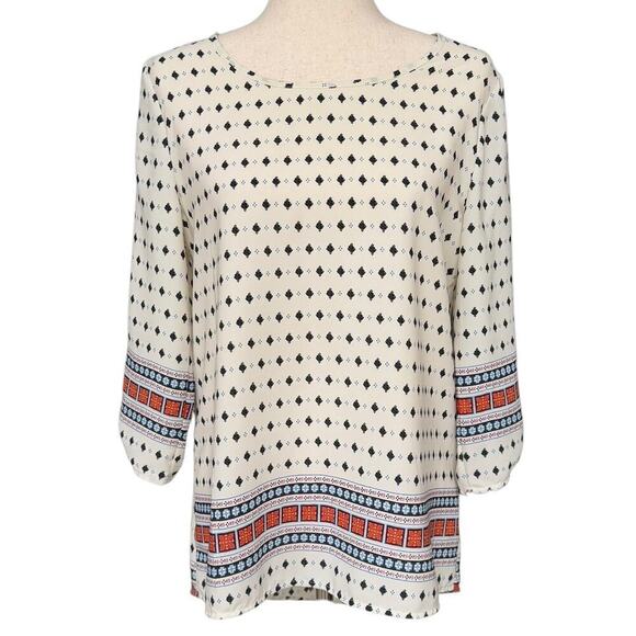Firuze San Francisco Tops - Firuzé Aztec Pattern Long Sleeve Blouse Full Zippered Back, Women’s Medium